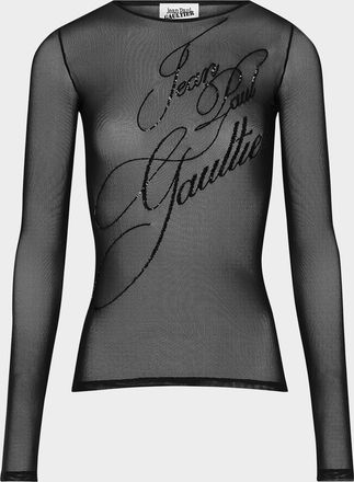 Jean Paul Gaultier Sequined Signature Mesh Long-Sleeve Top