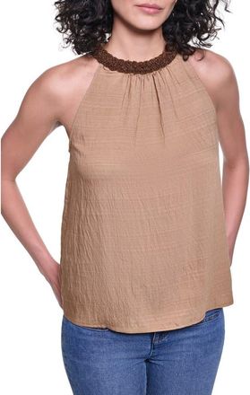 Karl Lagerfeld Embellished Neck Sleeveless Top in Cartouche at Nordstrom, Size X-Large