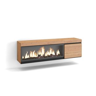 Skraut Home Mueble tv efecto madera roble 158x35x45cm chimenea efecto fuego