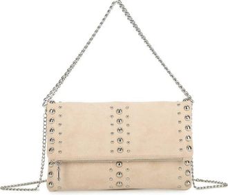 Girly HandBags Womens Faux Suede Handbag with Stud Detail - Flat Tote Purse, Shoulder Bag Large Beige