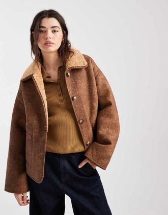 Object Giacca premium double-face in morbido pile borg marrone chiaro