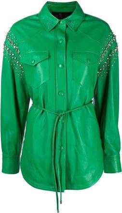 Philipp Plein stud-embellished leather shirt - women - Acetate/Lamb Skin - S - Green