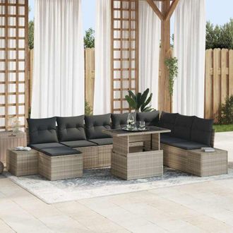 vidaXL Conjunto De Sof&aacute; De Jard&iacute;n Con Coj&iacute;n 9 Pcs Gris Claro Vidaxl