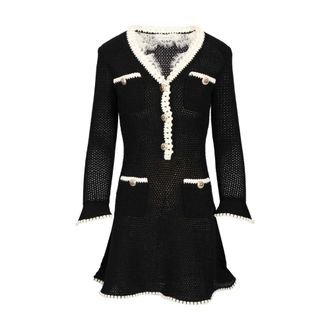 Self Portrait Lace Trim Knit Mini Dress - female - Self Portrait - Knitted Dresses - Black - M - Dresses