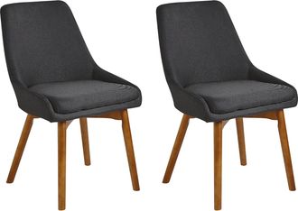 Beliani Beliani - Conjunto De 2 Sillas De Comedor Negro Tela De Poli&eacute;ster Con Patas De Madera Maciza Oscura Asiento Acolchado Melfort