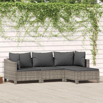 vidaXL Set De Muebles De Jard&iacute;n 4 Pzas Y Cojines Rat&aacute;n Sint&eacute;tico Gris Vidaxl