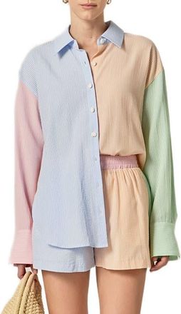 English Factory Colorblock Stripe Oversize Button-Up Shirt in Multi at Nordstrom, Size Small