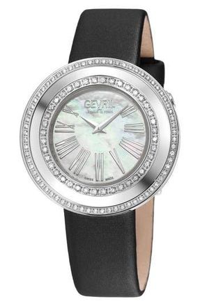 Gevril Group Gandria Mother of Pearl Dial Diamond Leather Strap Watch, 36mm - 0.8424ct. in Black at Nordstrom Rack