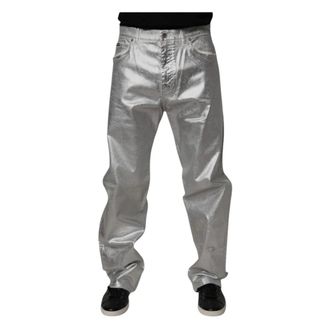 Dolce & Gabbana Metallic Silver Straight Denim Jeans