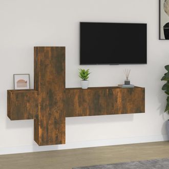 vidaXL Vidaxl - Set De Muebles De Tv 3 Pzas Madera Contrachapada Roble Ahumado