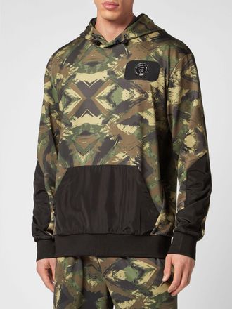 Plein Sport Felpa con cappuccio relaxed fit in poliestere con stampa camouflage