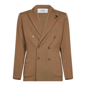 Lardini Jassen, Heren, Bruin, M, Wol, Dubbelrijige wollen jas