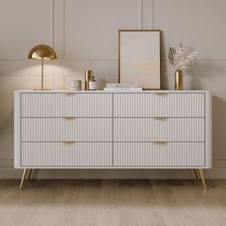 Dmora Credenza Hali, Aparador 6 Cajones, Un Estante, Apertura Deslizante, 163x38x81h Cm Blanco