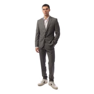 HUGO BOSS Mens Solid Patterned Notch Collared Suit Jacket in Silver - Size 48 (Chest)
