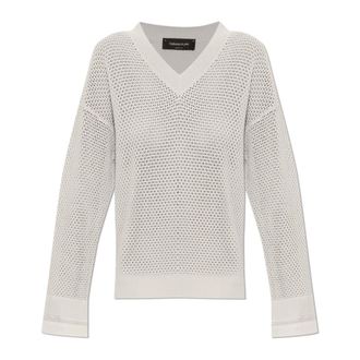 Fabiana Filippi V-neck Knitwear, female, Beige, Size: XS V-neck Long-sleeve Sweater
