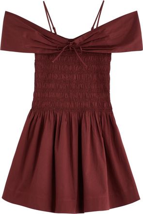Damson Madder Esmerelda Smocked Cotton Mini Dress - Burgundy - 8 (UK8 / S)