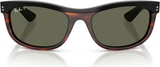 Ray-Ban 62mm Balorama Polarized Rectangle Sunglasses in Black On Havana /Green Polar at Nordstrom