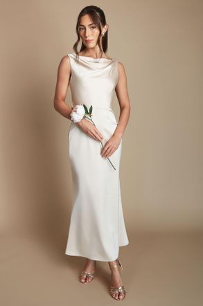 Oasis Womens Champagne Cowl Neck Open Back Midi Bridesmaid Dress - Size 14 UK