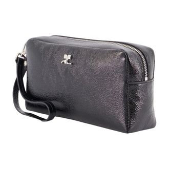 Courr&egrave;ges Womens Leather Wristlet Wallet Black Cotton