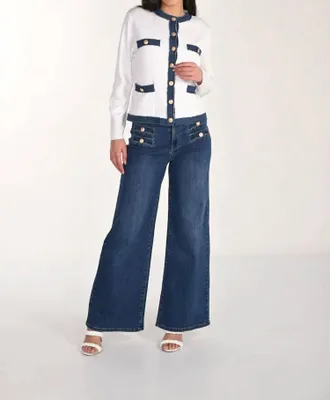 Frank Lyman Design Wynsor Wide Leg High Waist Trousers In Blue