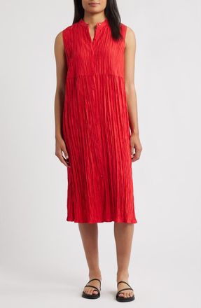 Eileen Fisher Pleated Sleeveless Silk Shirtdress in Crimson at Nordstrom, Size X-Large
