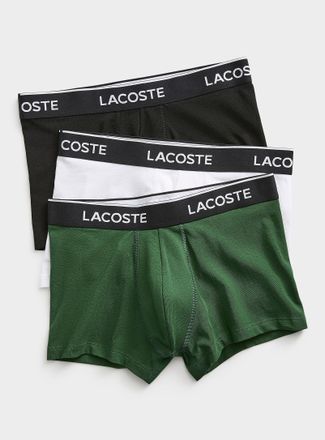 Lacoste Mens 3 black/green/white solid trunks Cotton Stretch 3-pack