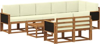 vidaXL Conjunto De Sof&aacute;s De Exterior 9 Uds. Natural Y Crema Poli&eacute;ster Vidaxl
