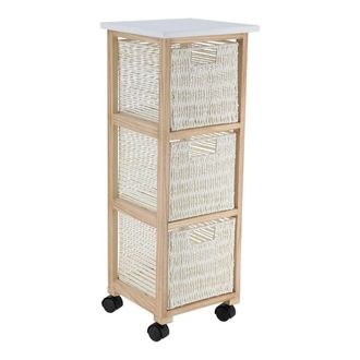 Tendance Armario Cuadrado Con Ruedas 3 Cajones Papel Pm Paulownia Estructura Mdf Chopo - Blanco Natural - Tendance