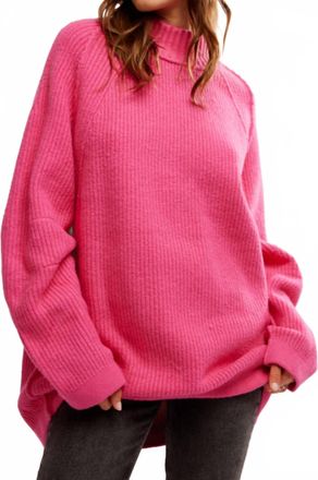 Free People Sunbeam Long Sleeve Mock Neck Sweater In Hot Pink