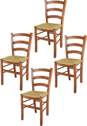 Tommychairs Tommychairs 4 Sillas Venice En Haya Color Cerezo Y Asiento En Paja