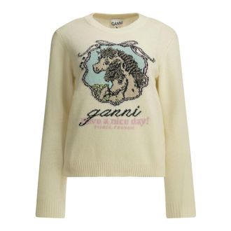 Ganni Maglione girocollo Horses - - Knitwear - Donna - Bianco - 2XS