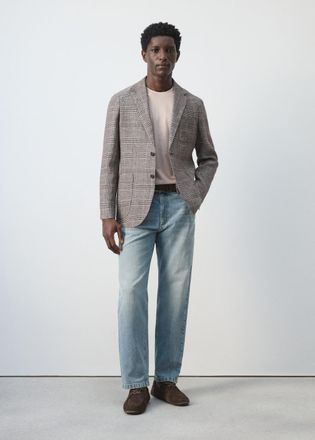 Mango Giacca 100% lino quadri Principe di Galles marrone - Uomo - 46 - MANGO MAN