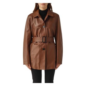 Max Mara Jassen, Dames, Bruin, M, Leer, Leren Jas