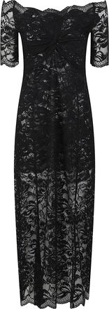 Paco Rabanne Off-the-Shoulder Scalloped Lace Maxi Dress