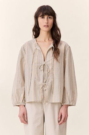 Leon & Harper Gestreepte blouse met lange mouwen en striklintjes CARSA