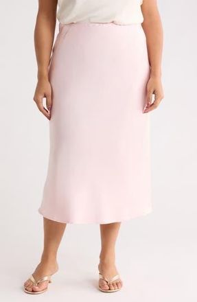 Renee C Satin Midi Skirt in Baby Pink at Nordstrom Rack, Size 1X