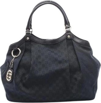 Gucci Pre-owned Handbags, female, Blue, Size: ONE SIZE Pre-owned Sukey Canvas Leather Shoulder Bag
