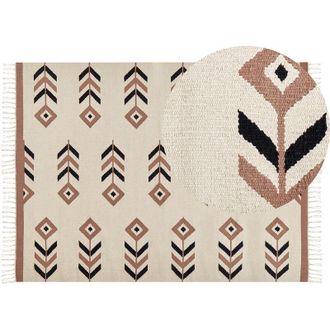 Beliani Beliani - Kilim Area Rug Cotton Pattern Low Pile 140 x 200 cm Reversible Rectangular Beige and Black Niavan