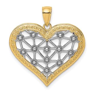 Diamond2Deal 14k Yellow Gold Rhodium Lattice Center Heart Charm