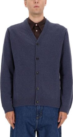 Paul Smith Classic Button-Up Cardigan Sweater In Muted Blue