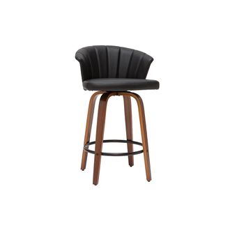 Miliboo Miliboo - Taburete De Bar Moderno Giratorio Negro Y Madera Oscura A65cm Albin