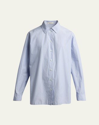 The Row Sisilia Striped Cotton Poplin Button-Front Shirt