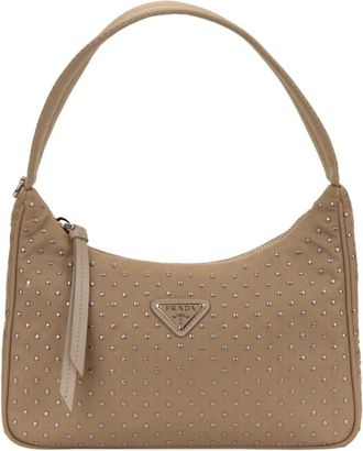 Prada Re-Edition Mini Crystal Schoudertas - Dames - Schoudertassen - Beige - ONE Size - Leer - Tassen