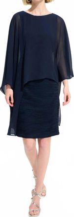 Joseph Ribkoff Chiffon Poncho Overlay Sheath Dress In Midnight Blue