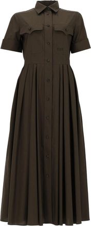 Fay Poplin Bodice Pleated Skirt Midi Dress