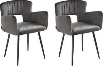 Beliani Beliani - Conjunto De 2 Sillas De Comedor De Terciopelo Gris Oscuro Negro Respaldo Sanilac