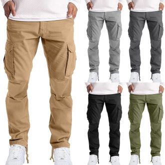 Generic Mens Cargo Trousers Long Beige Work Trousers Mens Stretch Cargo Jeans Mens Baggy Straight Leg Cotton Fabric Trousers with 6 Pockets Sweat Trousers Spo