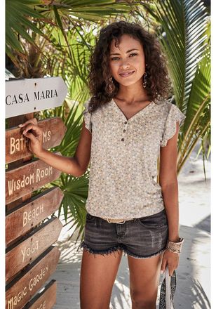 Lascana Womens 2 Pk Ruffle Sleeve Tops