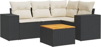 vidaXL Set De Muebles De Jard&iacute;n 5 Pzas Y Cojines Rat&aacute;n Sint&eacute;tico Negro Vidaxl