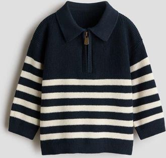 H&M Cotton-knit Polo Sweater in Navy Blue/white Striped at Nordstrom, Size 12-18M